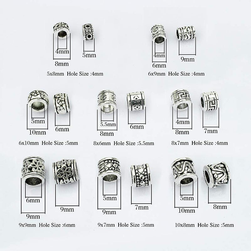LolliBeads (TM) Antiqued Silver Tone Bracelet Jewelry Marking Large Hole Spacer Beads Round Tube Charm Beads (80pcs) - Image 2